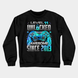 Level Unlocked Awesome Since 2013 11th Birthday Gaming Crewneck Sweatshirt